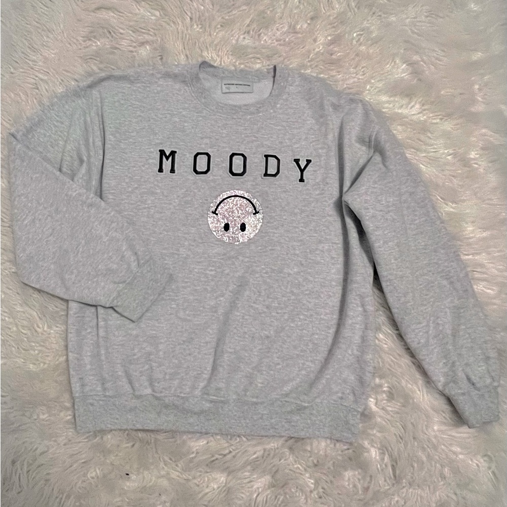 Crewneck Sweater MOODY with glitter detail. Size Large